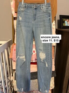 Encore Jeans Light Blue Straight Leg Distressed Women’s Jeans